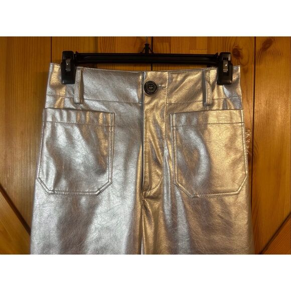 Maeve The Colette Cropped Wide Leg Faux Leather Metallic Silver Pants NWT Size 2 - Picture 2 of 8